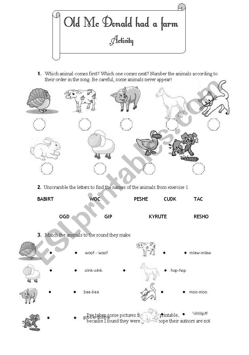 Old Mc Donald had a farm - activity