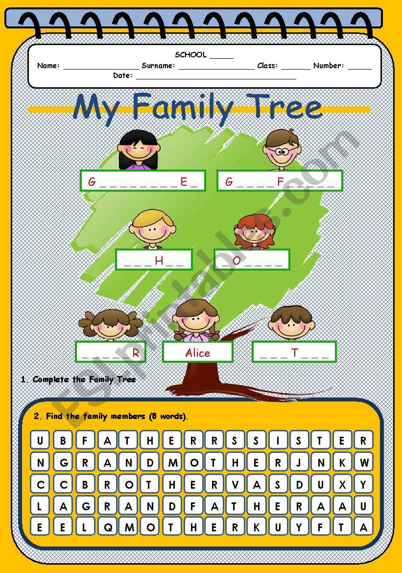 Worksheet On Family Tree