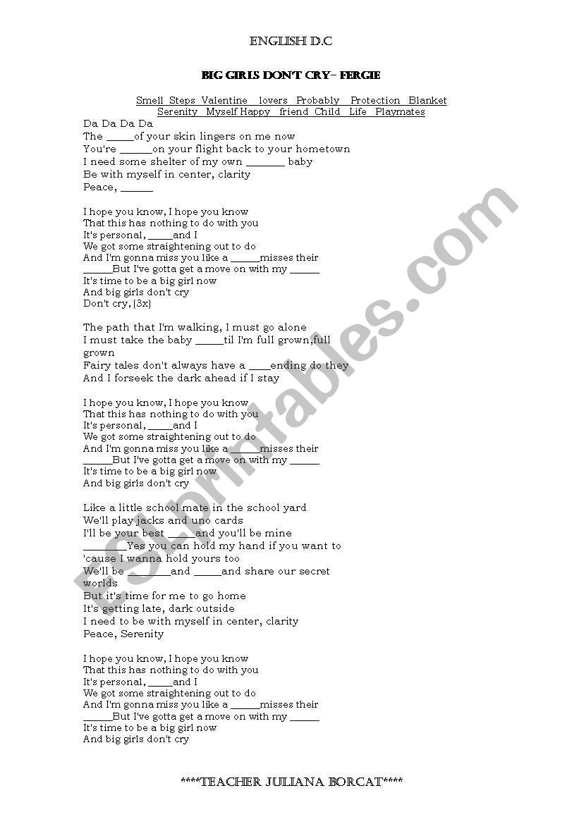 big girls dont cry worksheet