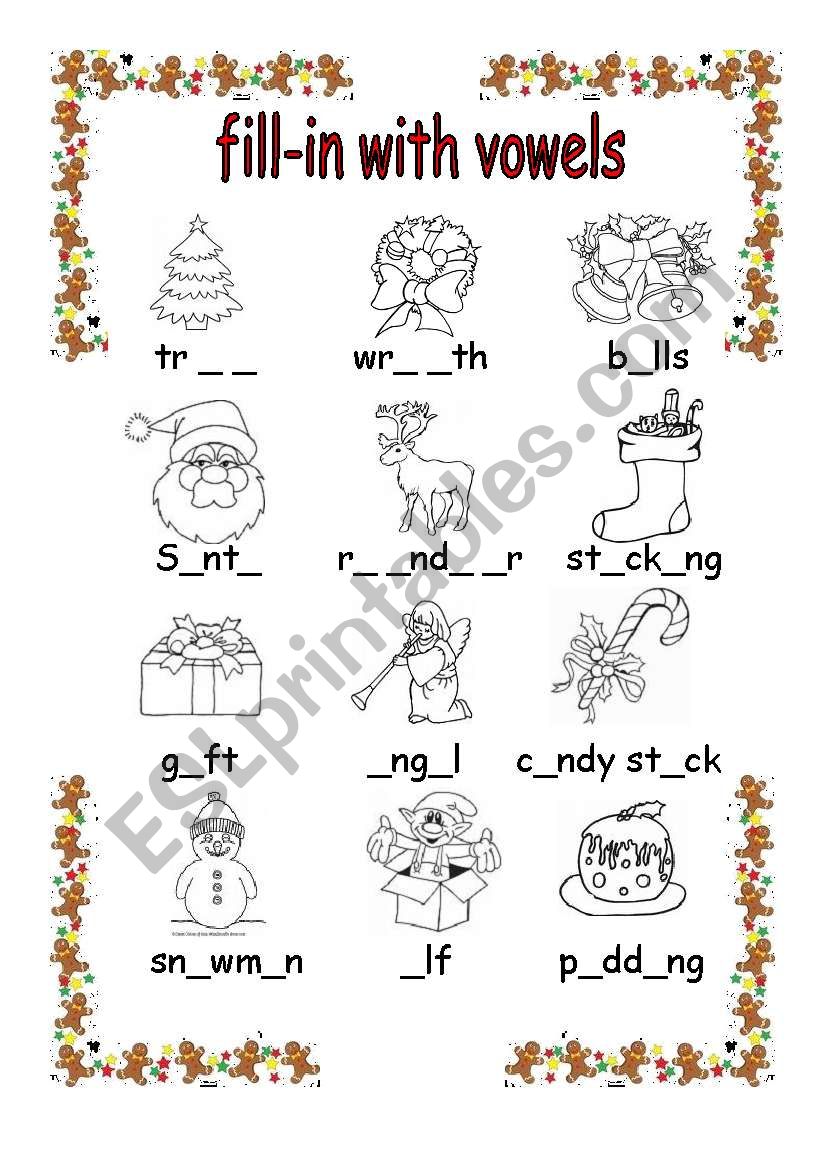 christmas vowels worksheet