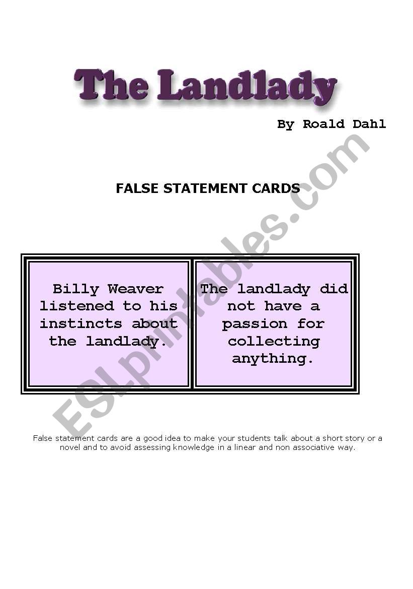 The Landlady worksheet