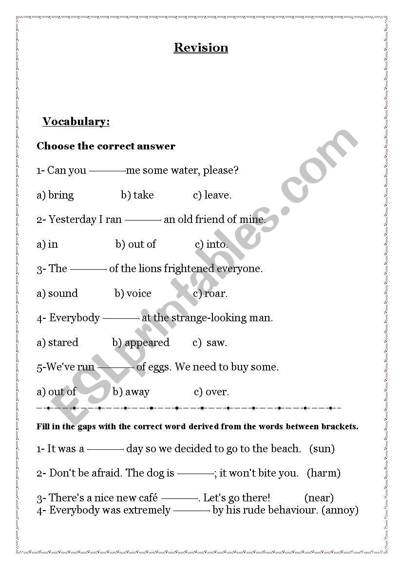 Revision worksheet