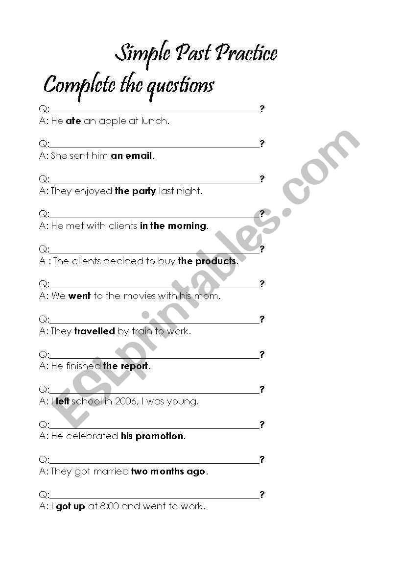 Past tense practice worksheet