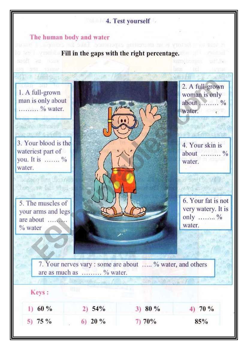 Water in our Body worksheet