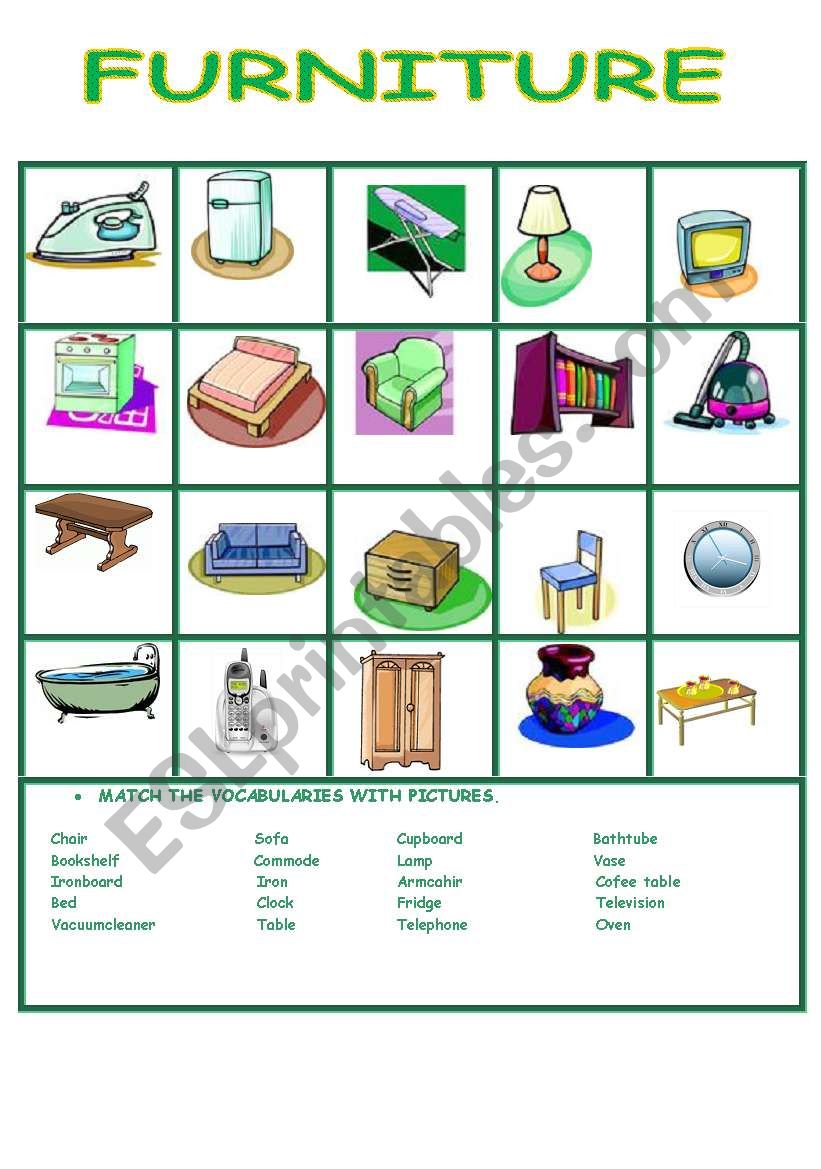 FURNITURE MATCHING EXERCISE worksheet