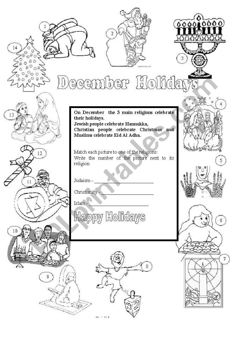 December Holidays worksheet