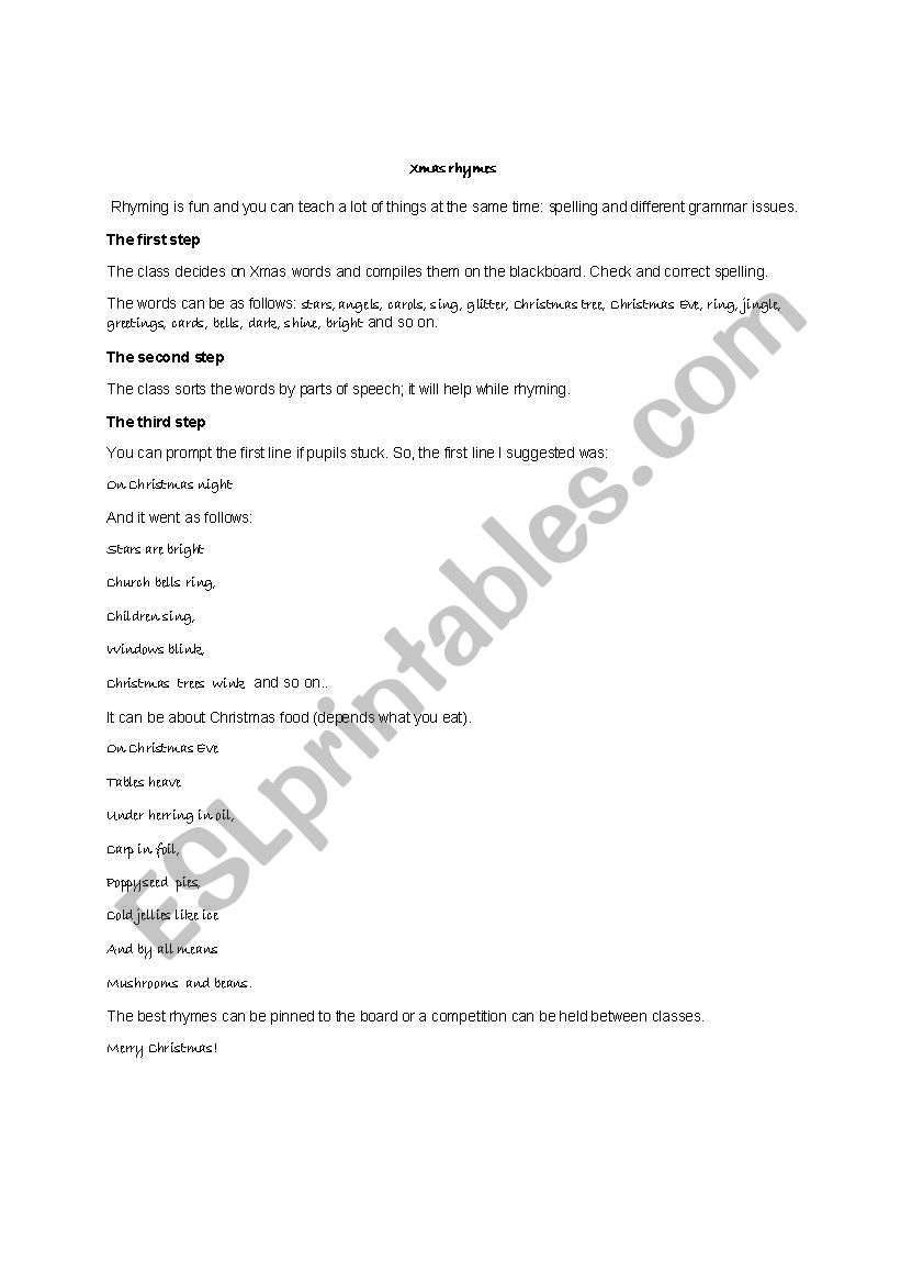 Xmas rhymes worksheet