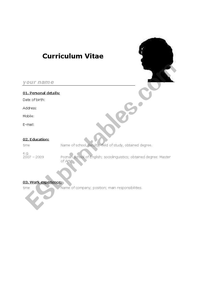 CV in English (for students to fill in)