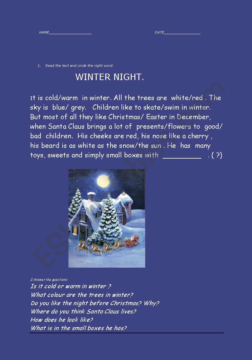 Winter . worksheet