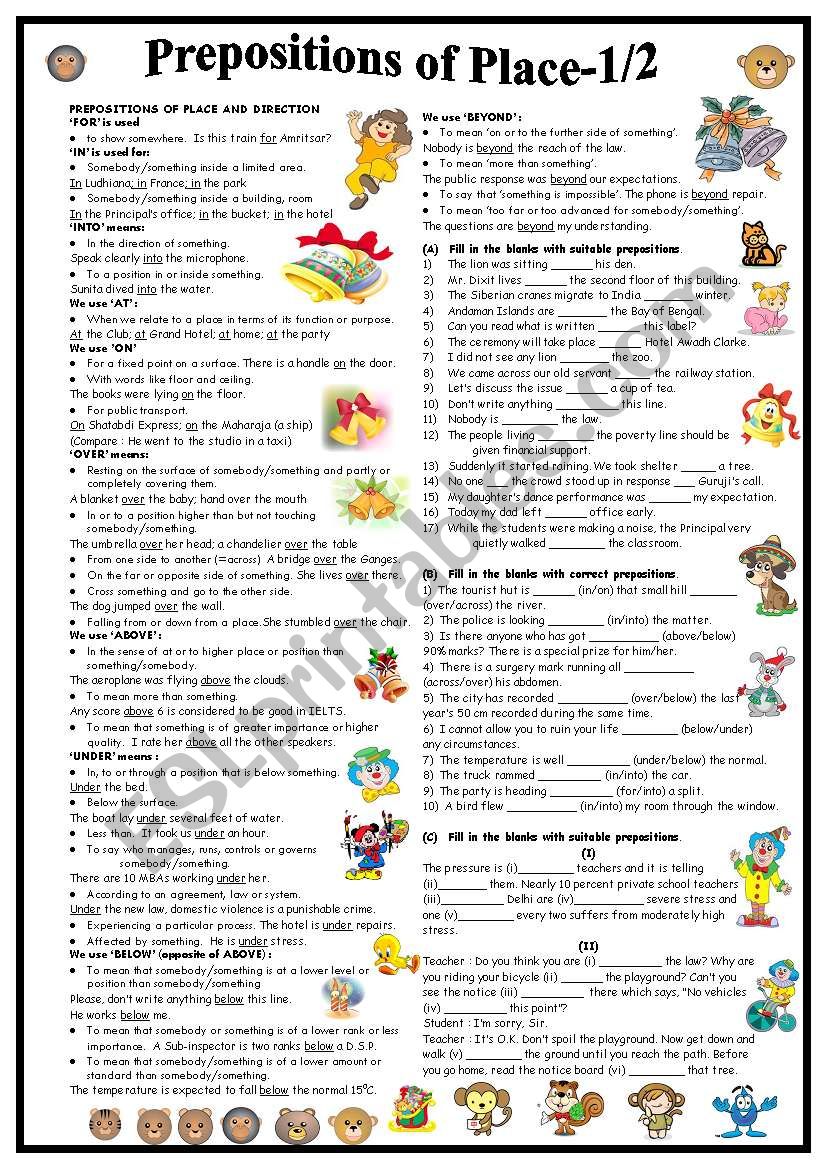Prepositions of Place-1/2 worksheet