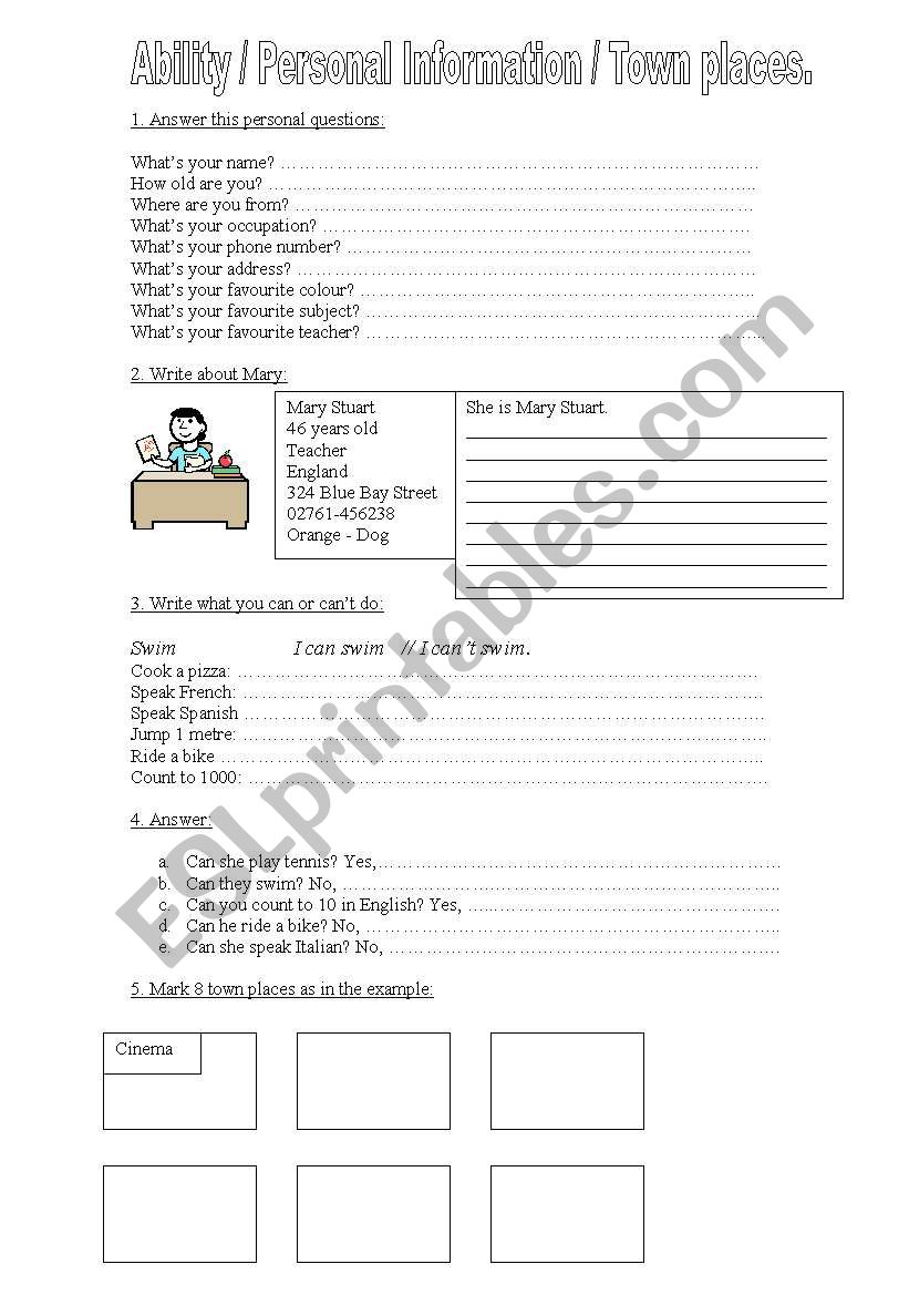 Ability, personal information and town places revision