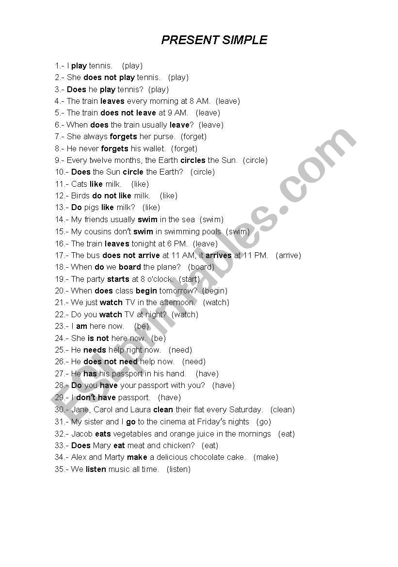 Present Simple Exercises worksheet