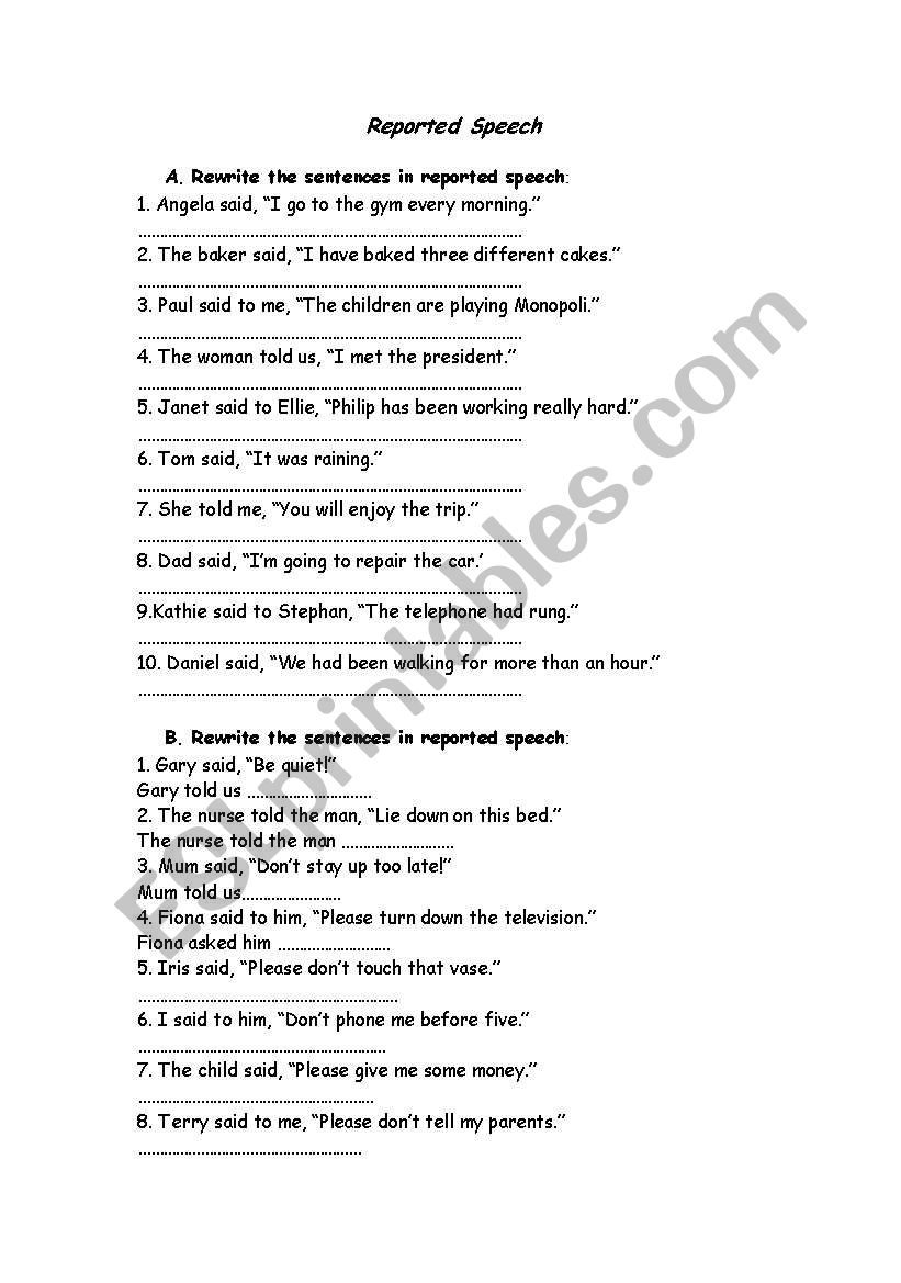 Reported Speech worksheet