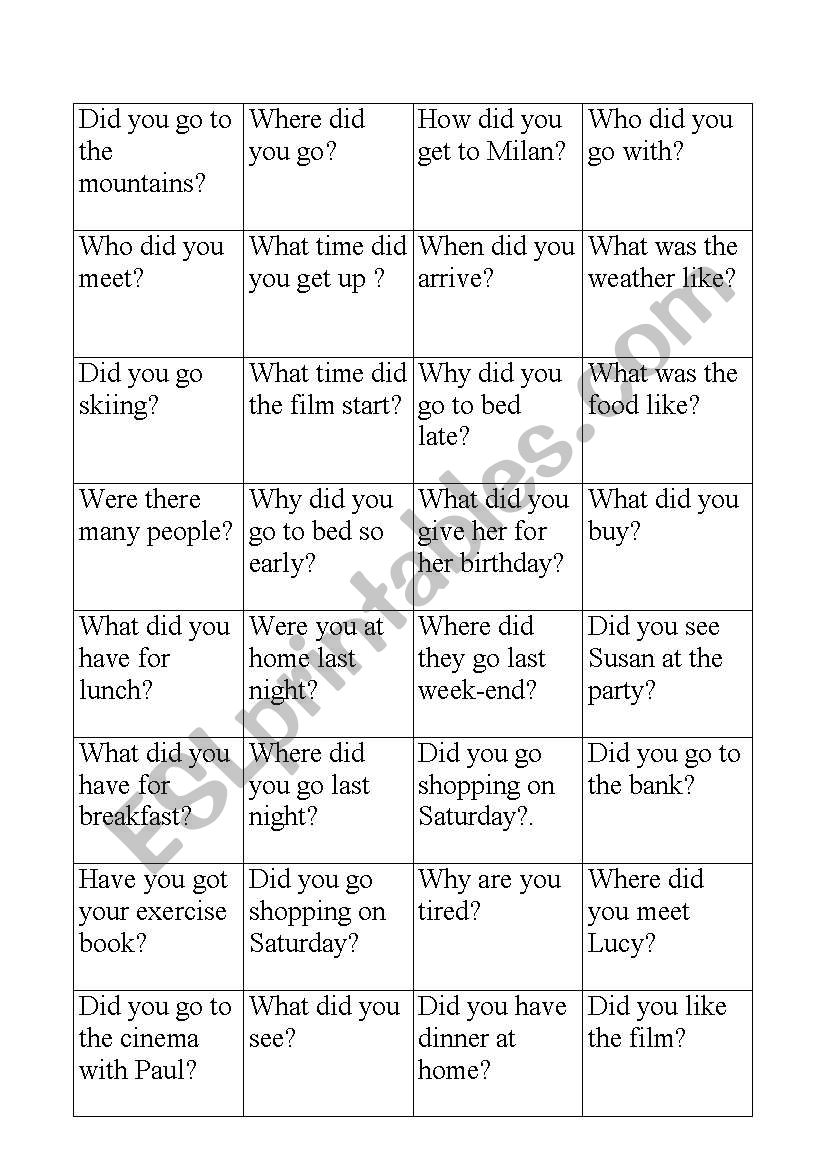 SIMPLE PAST GAME worksheet