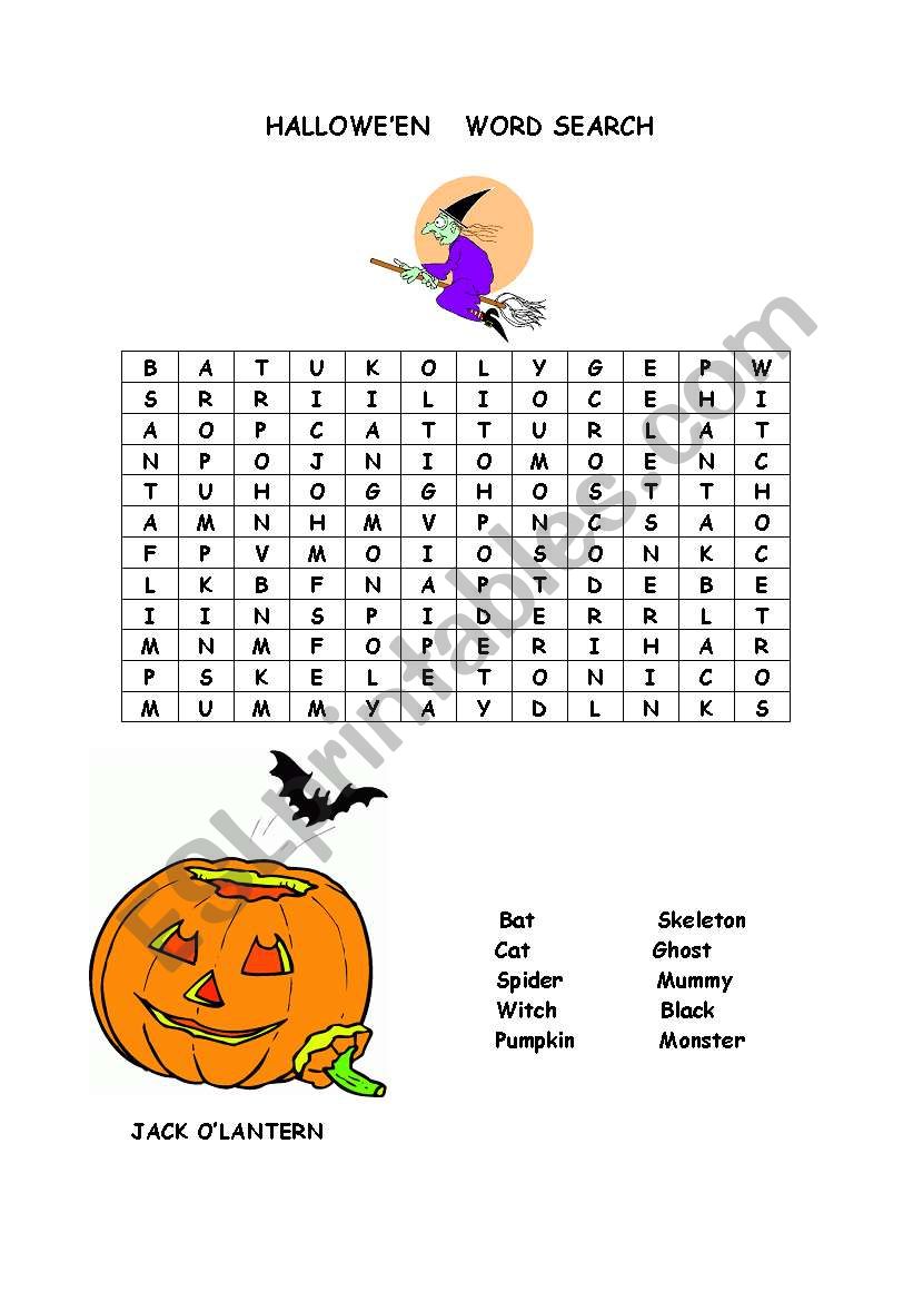 Halloween Word search worksheet