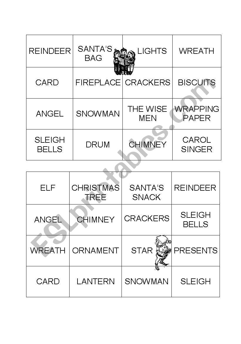 Christmas Bingo 20 cards black and white