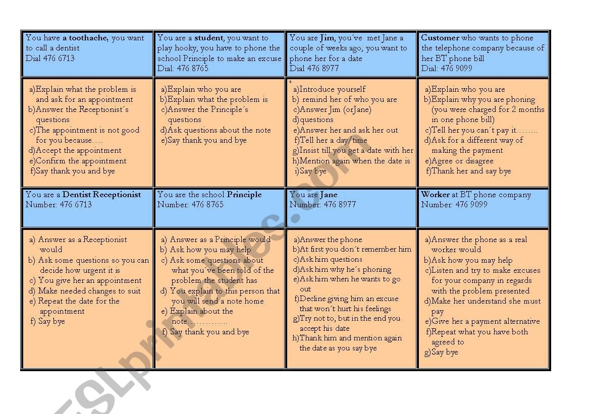 Role-play conversations worksheet