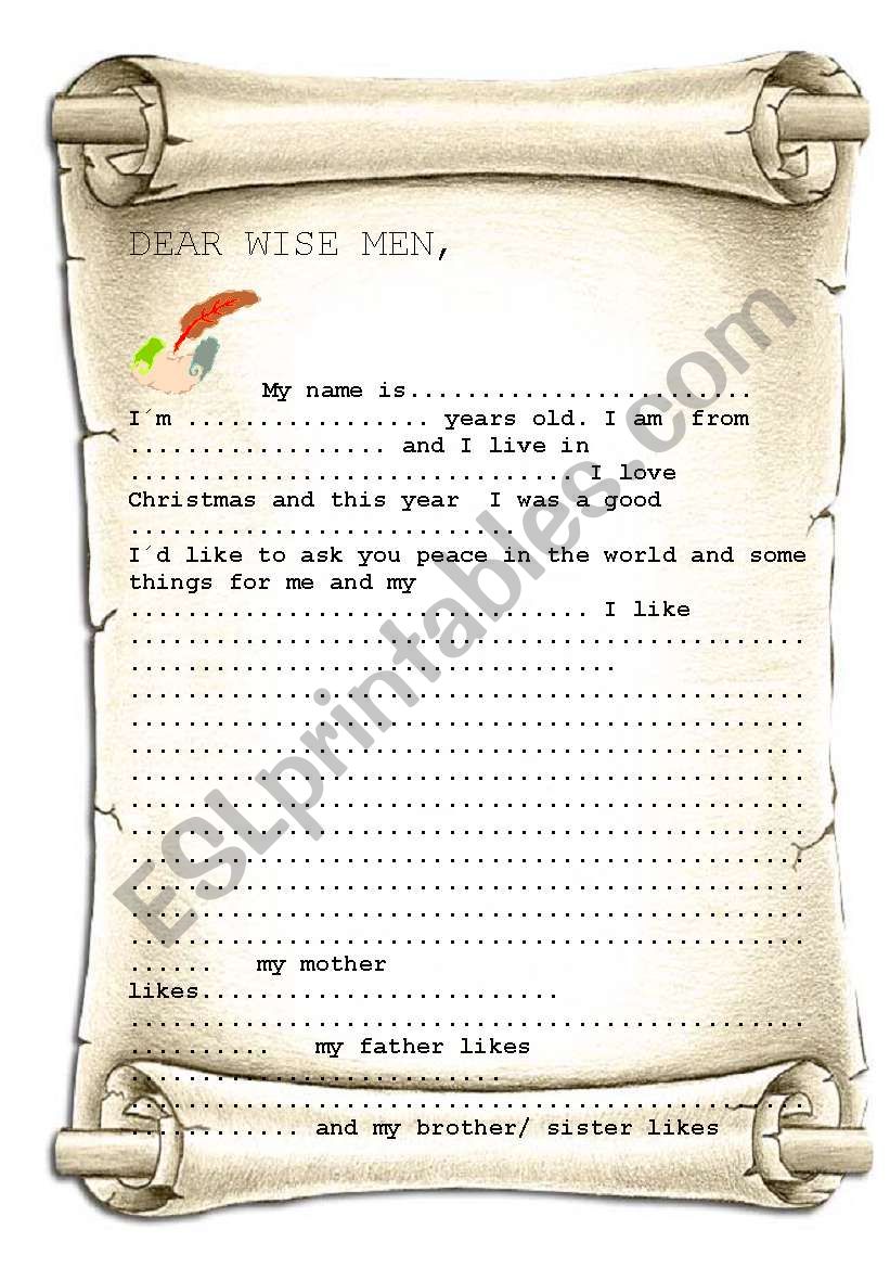 a letter to The Wise Men worksheet