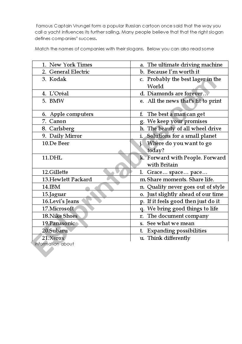 slogans worksheet