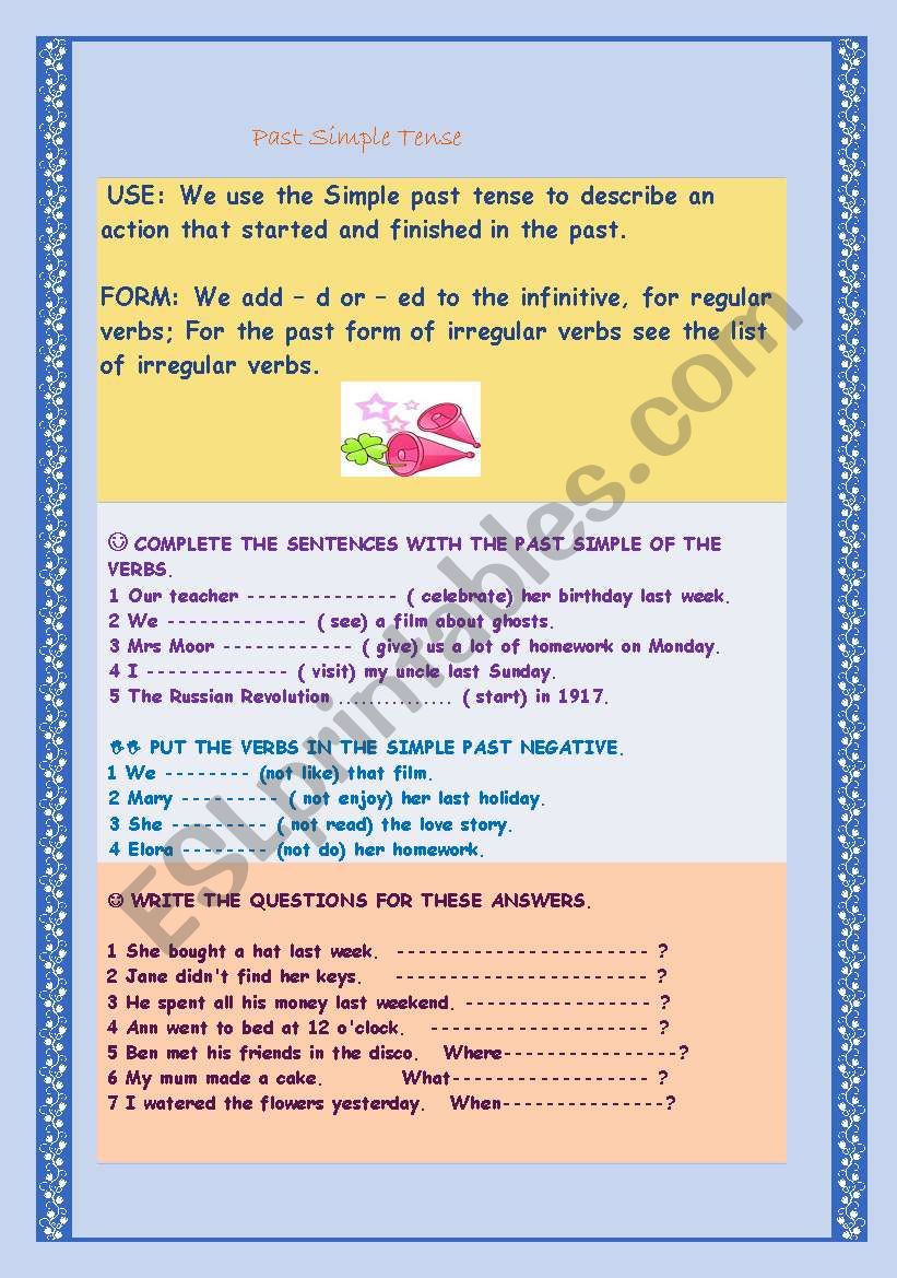 PAST SIMPLE TENSE worksheet