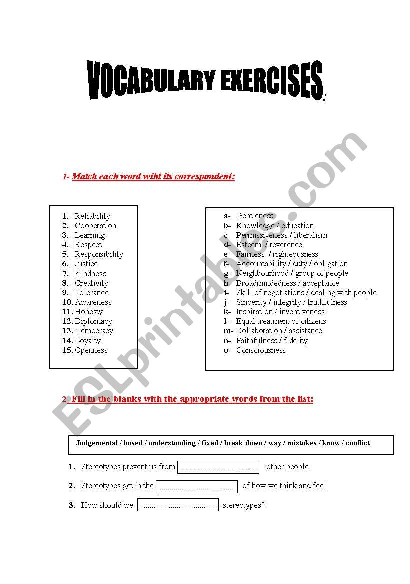 Vocabulary  worksheet