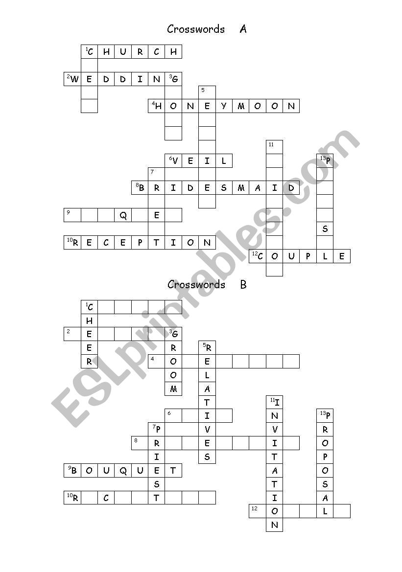 Wedding crosswords - Communicative, pair work