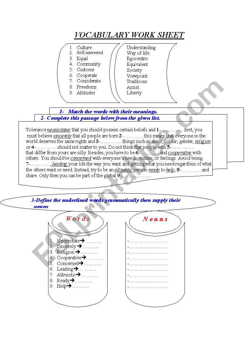 vocabulary & grammar worksheet