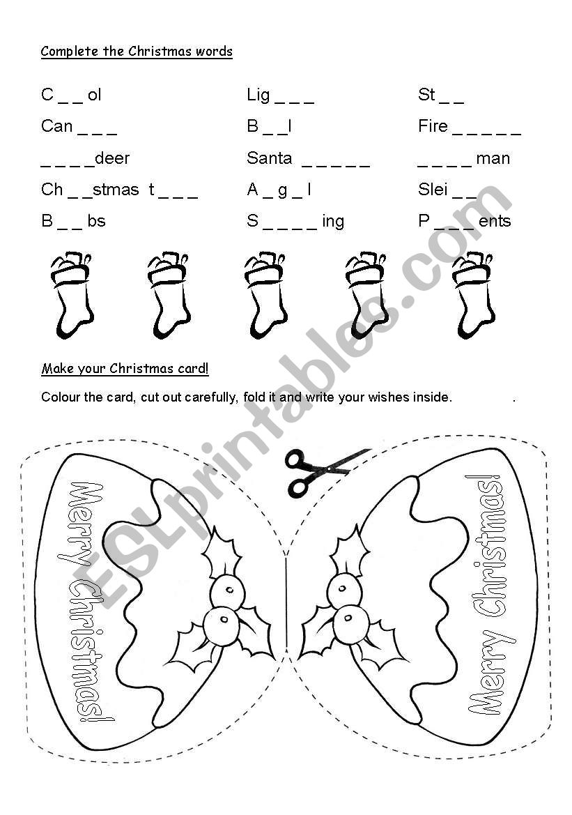 Christmas words & card 1 worksheet