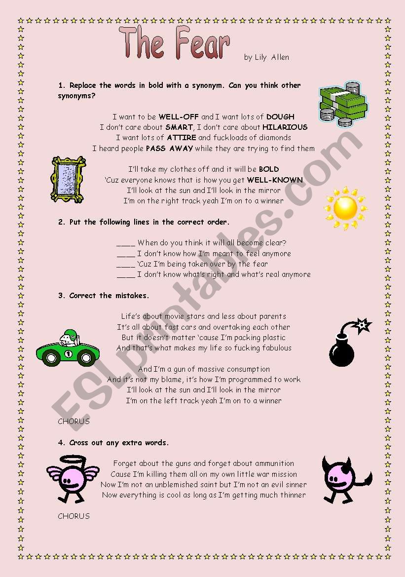 The Fear (by Lily Allen) worksheet