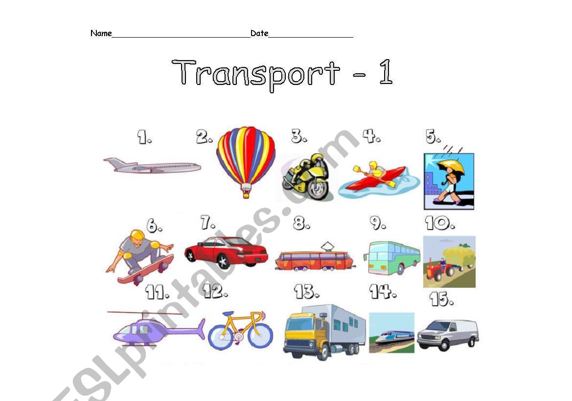 Transportation Picture Dictionary - Activity 1/2