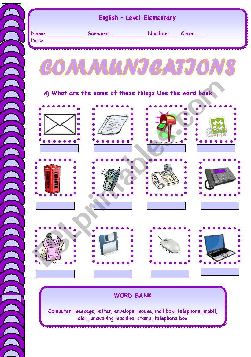 COMMUNICATIONS worksheet