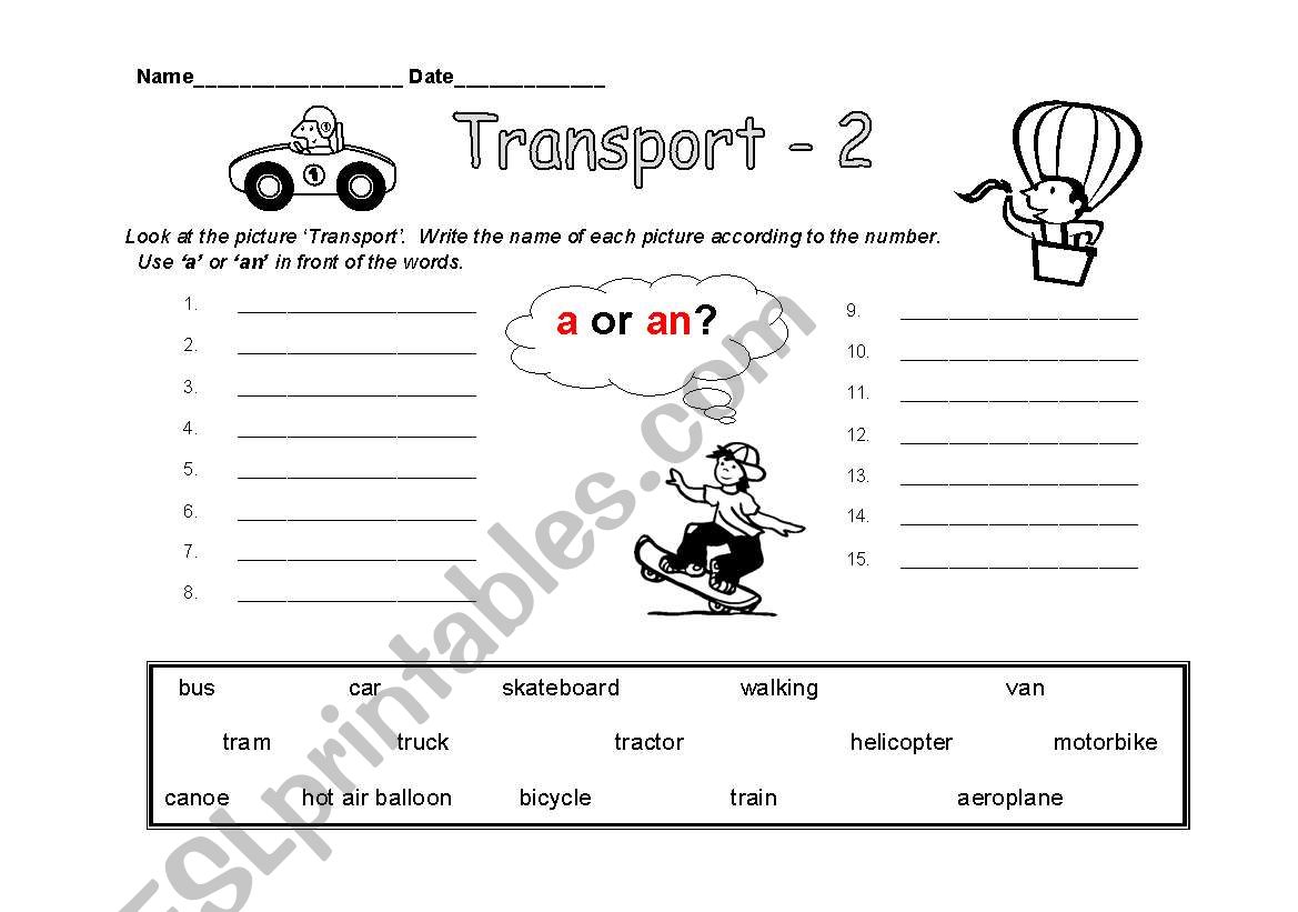 Transport  Activity Sheet - Activity 2/2