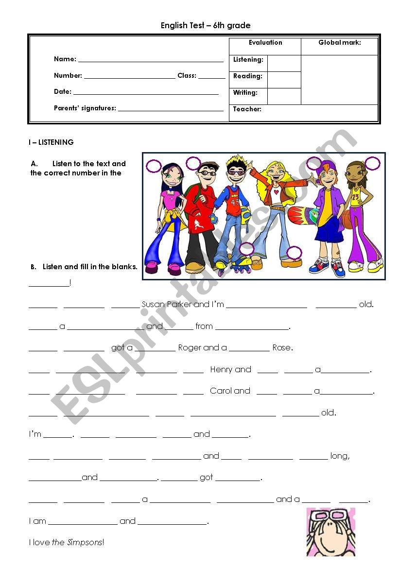 evaluation test worksheet