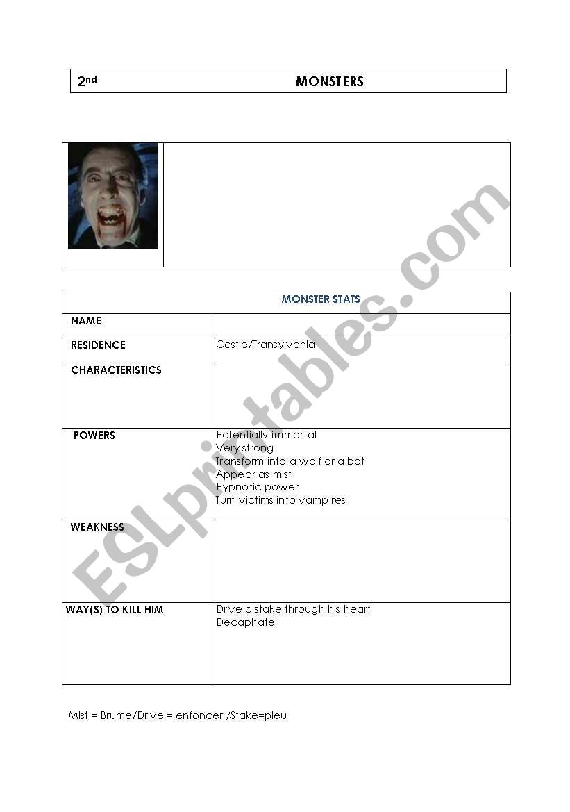worksheet n2 on monsters worksheet