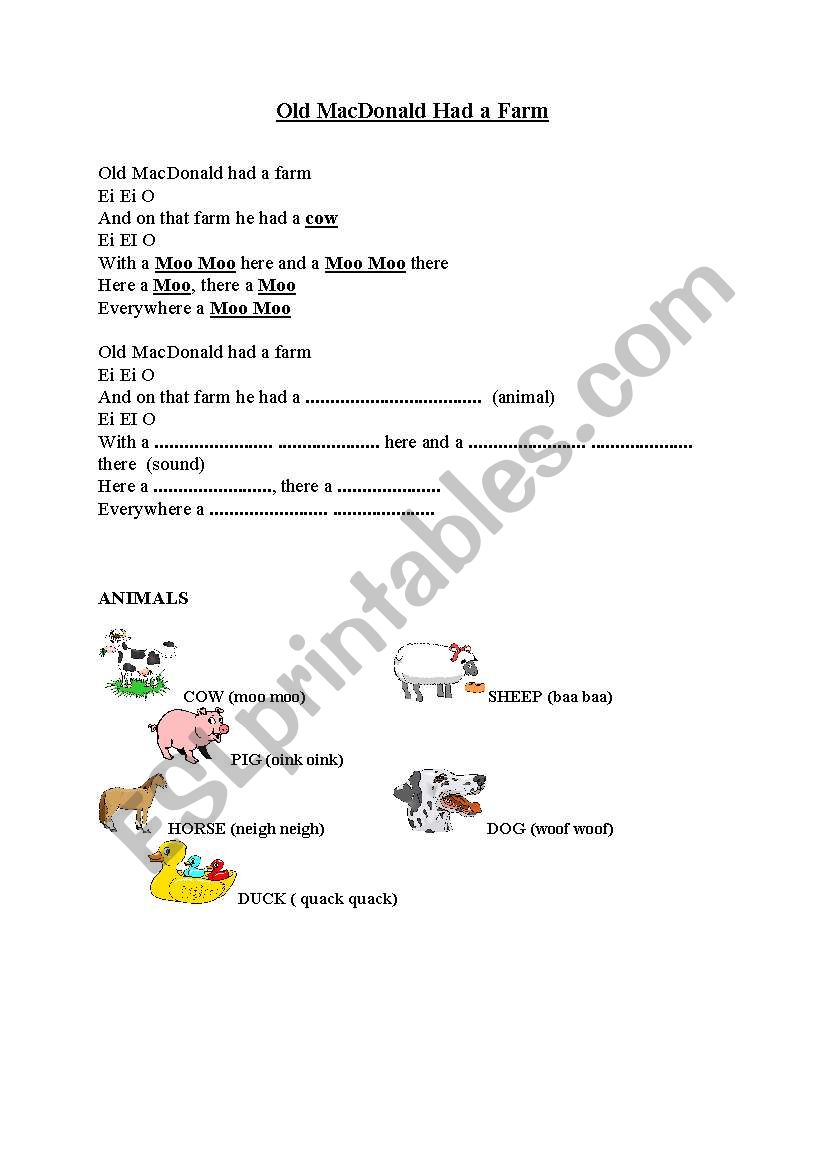 old macdonald had a farm worksheet