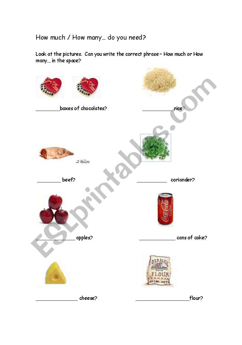How much ...? How many...? worksheet