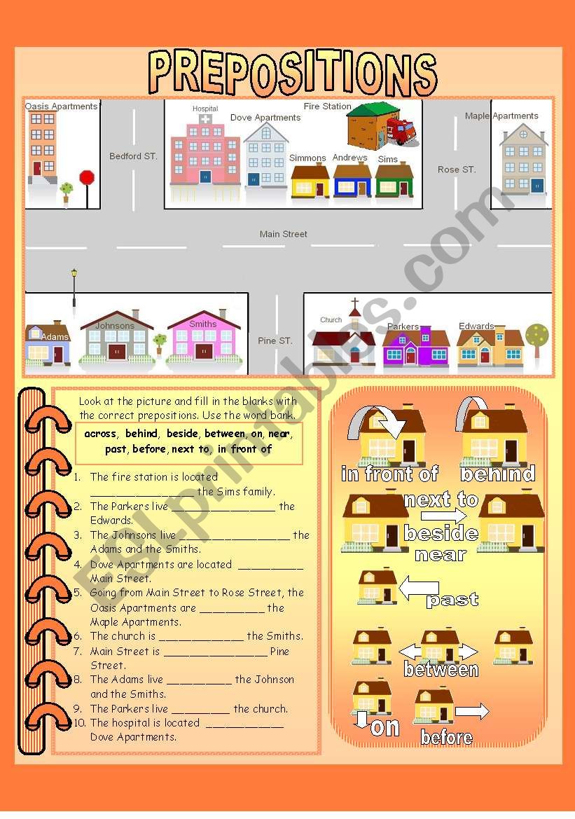 prepositions map worksheet