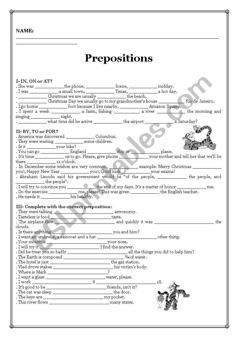 Prepositions worksheet