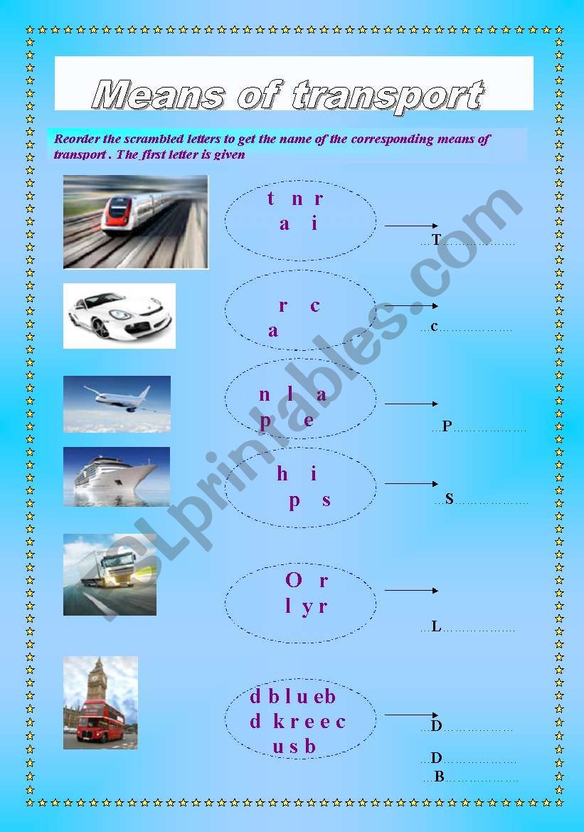 Means of transport worksheet