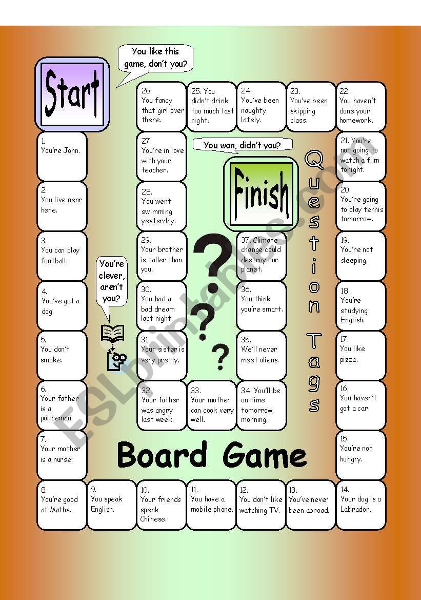 Board Game - Question Tags worksheet