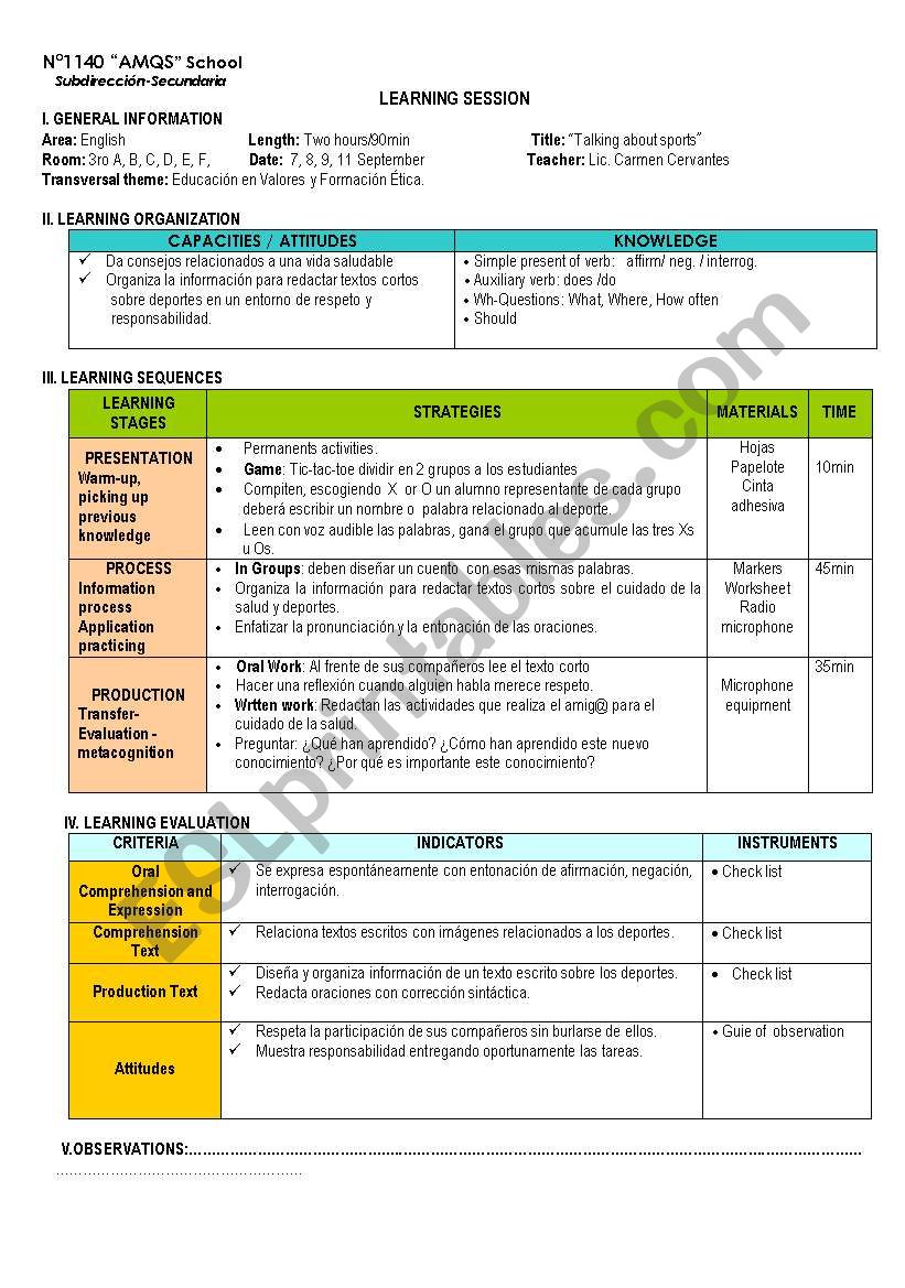 sports worksheet
