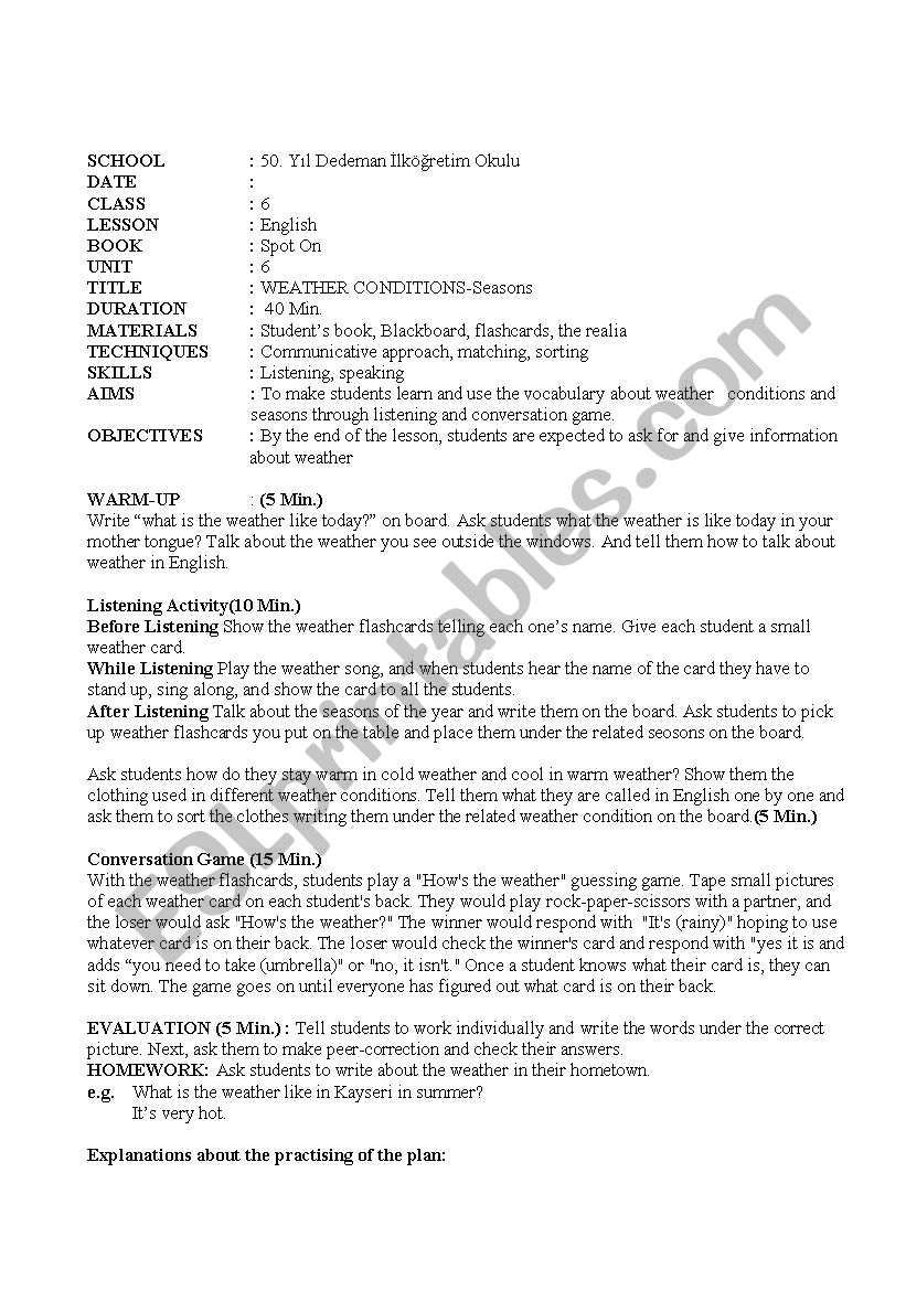 weather conditions plan worksheet