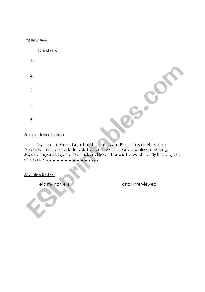 Interview Ice-Breaker Worksheet