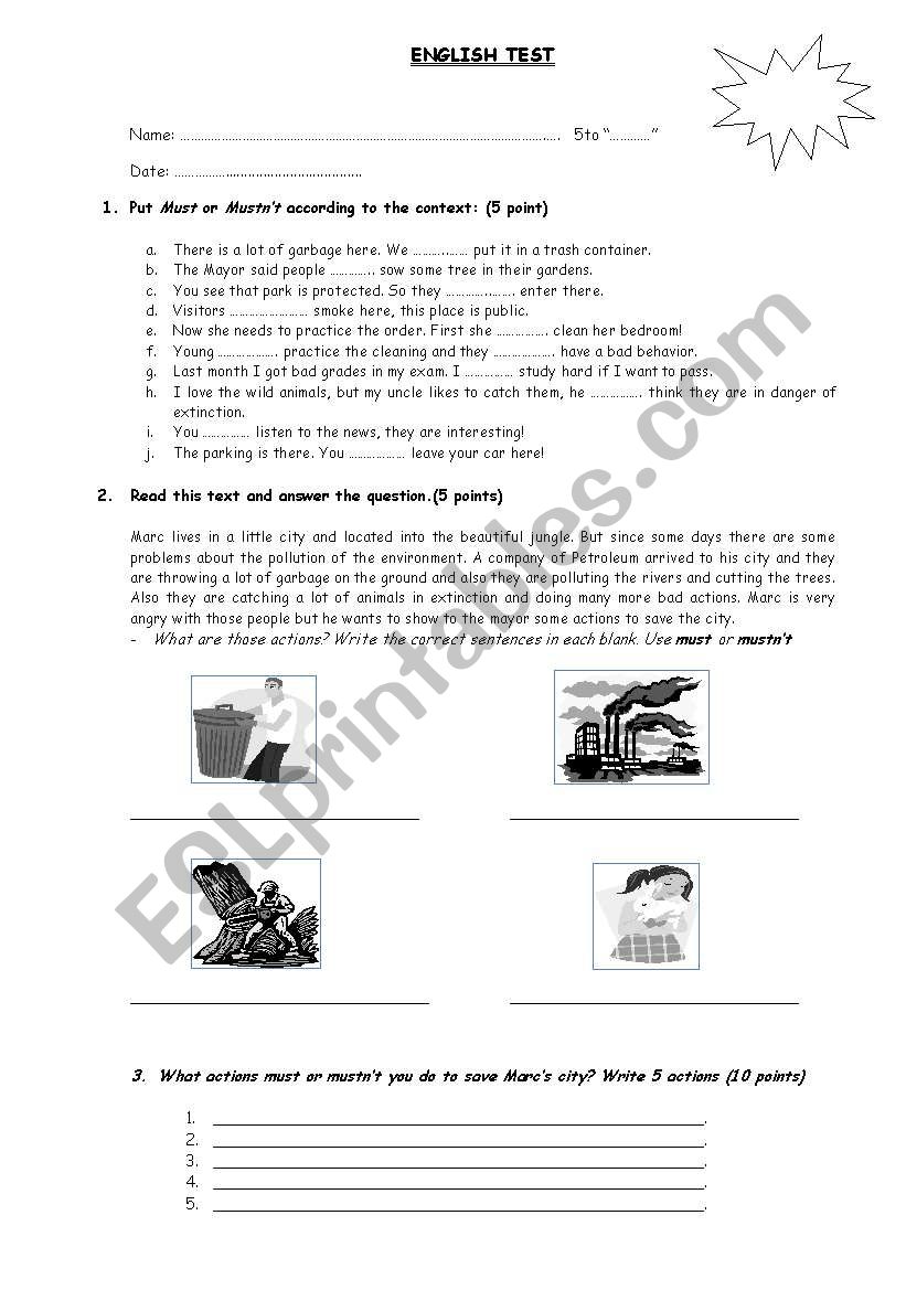 Use of Must - Must not worksheet