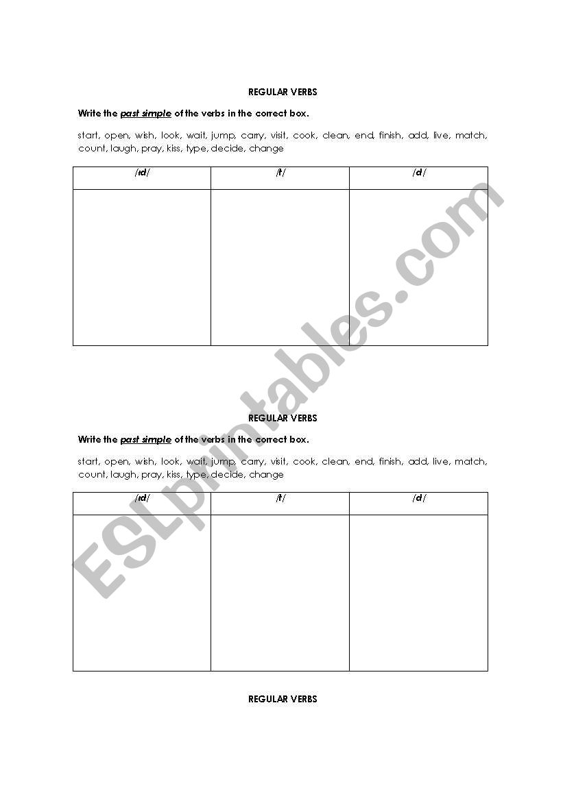 REGULAR VERBS worksheet