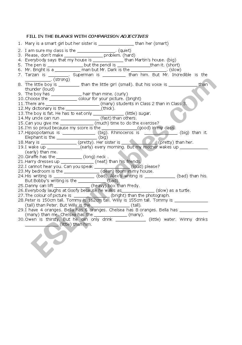 comparison of adjectives worksheet