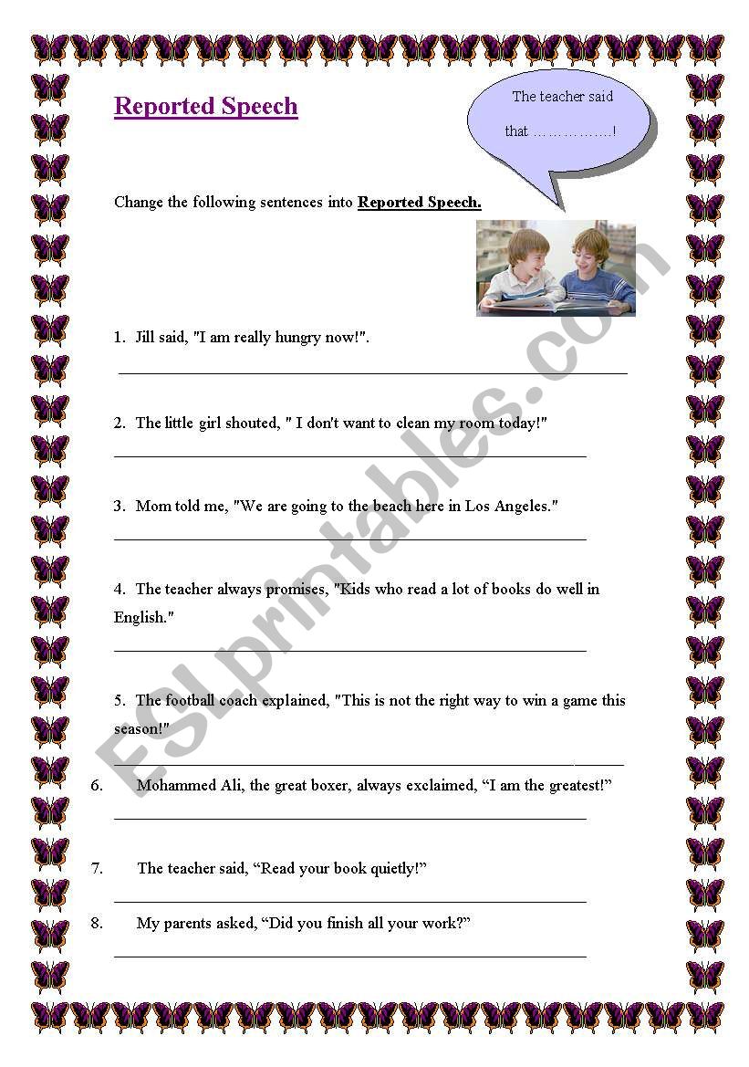 Reported speech Exercises worksheet