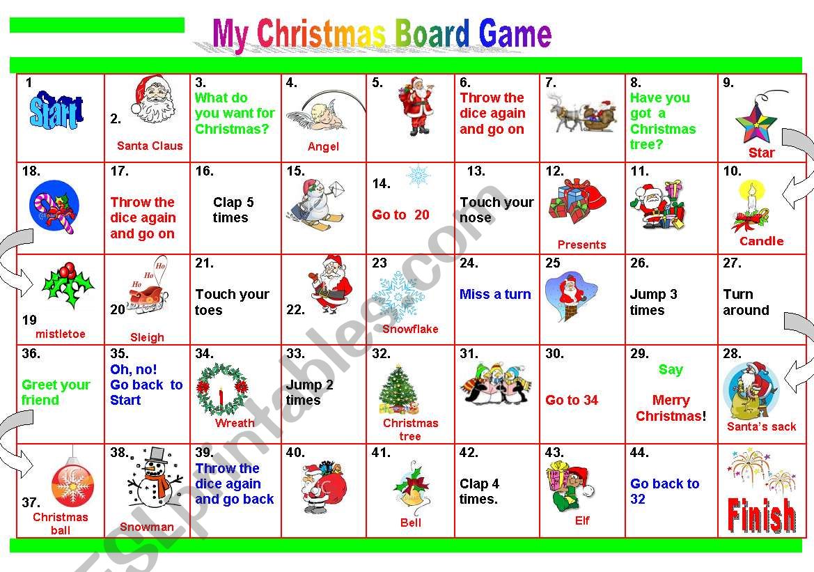 Christmas Board Game: English ESL worksheets pdf & doc