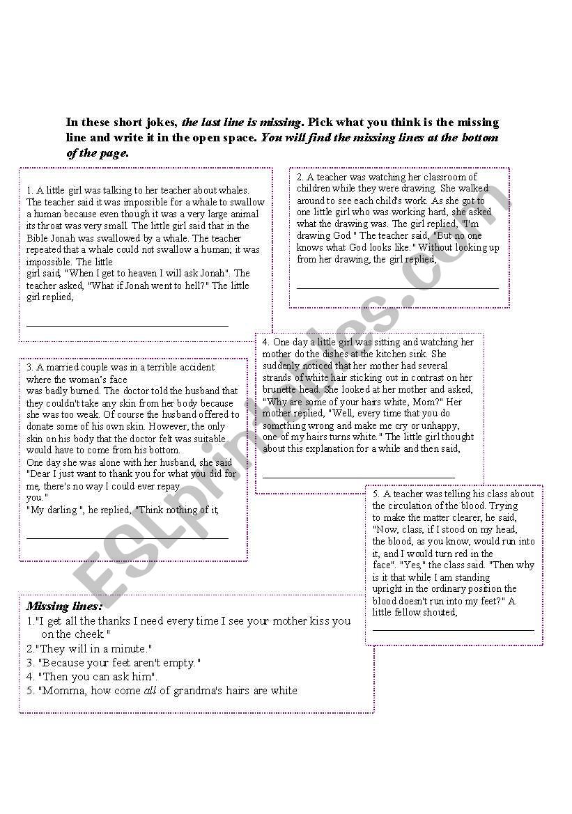 Short jokes worksheet