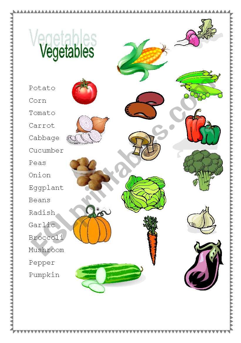 Vegetables worksheet